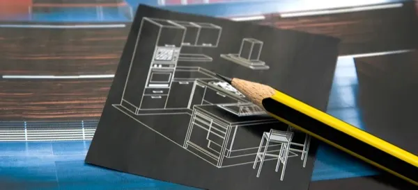Boceto a lápiz del diseño de una cocina a medida