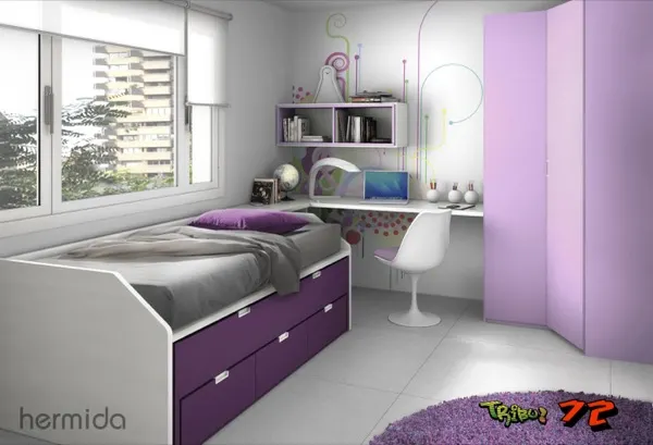 Dormitorio juvenil con cama y zona de estudio
