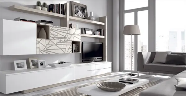 Mueble de salón en madera — exposición de MG Mobiliario