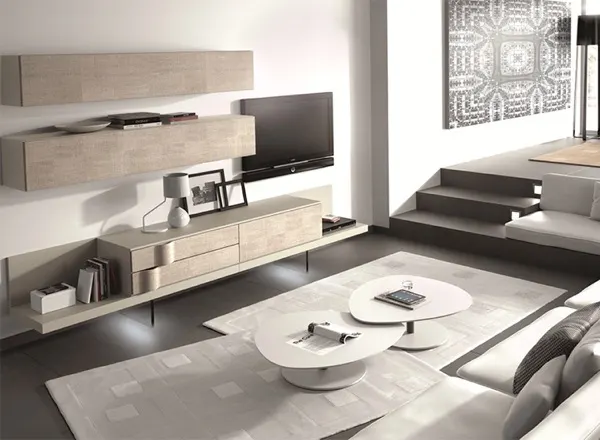 Mueble bajo de salón — exposición de MG Mobiliario
